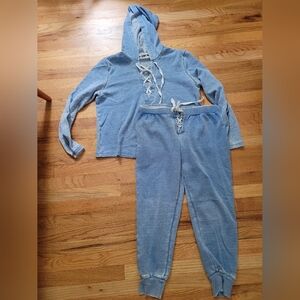 The Laundry Room Sweat Suit Lace Up Hoodie Jogger Light Blue Size S Pre-owned